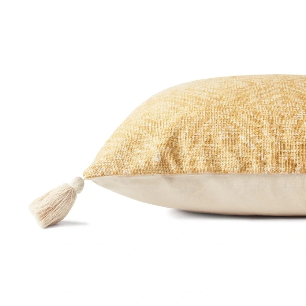 Loloi P0621 Yellow Diamond Pattern Handwoven Accent Pillow Set Tassels 22x22 NWT